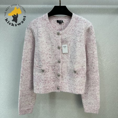 Chanel Pink Round Collar Wool Cardigan Sweater