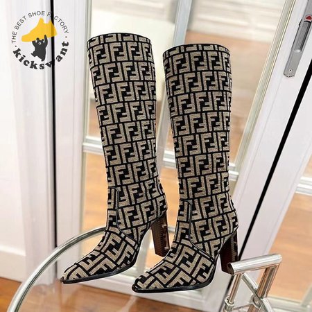 Fendi Cut High-Heeled FF Chenille Boots 35-43