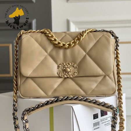 Chanel 19 Small Flap Bag in Light Beige Lambskin
