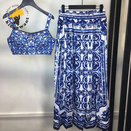 Dolce & Gabbana Poplin Midi Skirt with Majolica Print