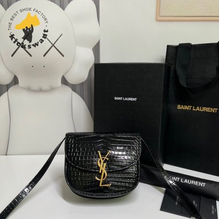 Saint Laurent Kaia Small Satchel In Shiny Crocodile-Embossed Leather