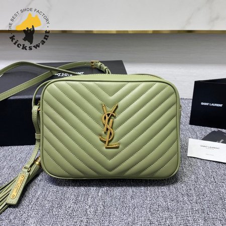 Saint Laurent Lou Mini Bag In Quilted Grain De Poudre Embossed Light Sage