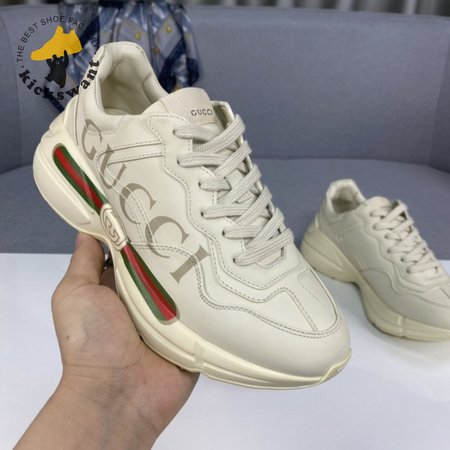 Women's Rhyton Gucci Logo Leather Sneaker