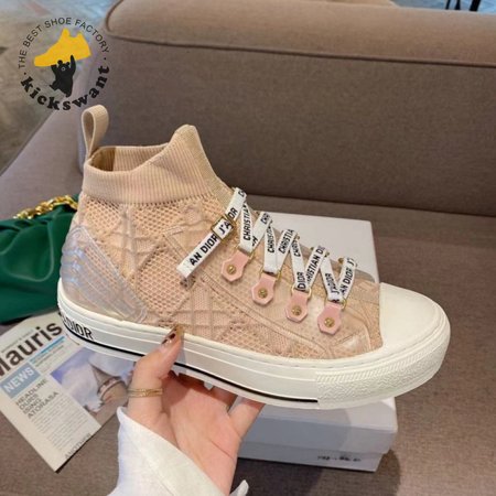 Dior Beige Knit And Leather Walk'N'Dior High Top Sneakers