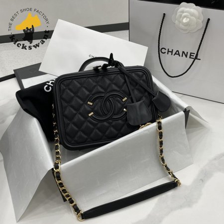 Chanel CC Filigree Vanity Case Quilted Medium Black