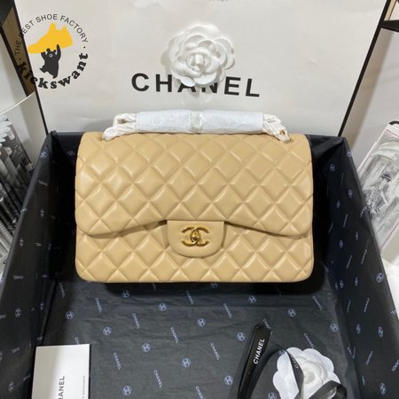 Chanel Classic Double Flap Quilted Jumbo Beige