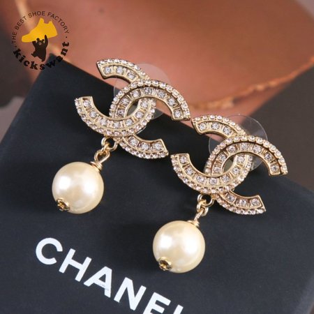 Chanel CC Drop Earrings Crystal Pearl Gold