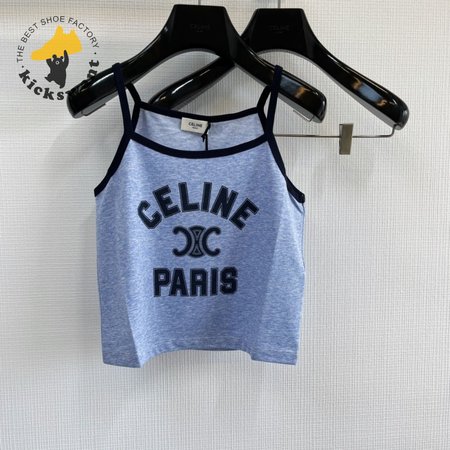 Celine Paris Tank Top In Cotton Jersey Blue/Navy