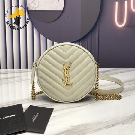 Saint Lauren Vinyle Round Camera Bag In Chevron-Quilted Grain De Poudre Embossed Leather(without box)