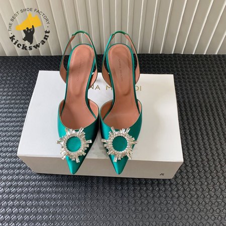 Amina Muaddi Camelia Crystal-Embellished Satin Slingback Courts