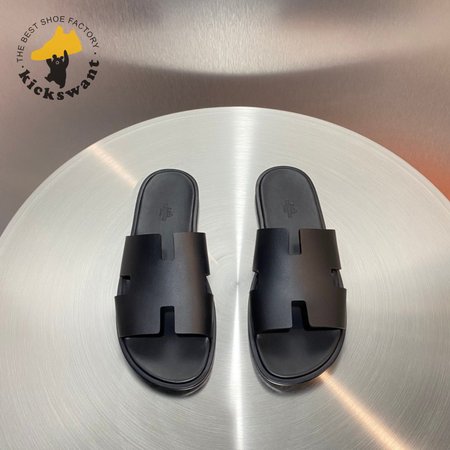 Hermes Izmir Sandal Noir Canvas Calfskin Leather