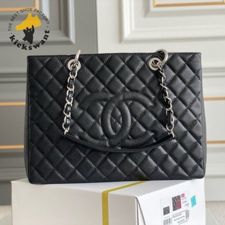 Chanel GST Black Quilted Caviar Leather Silver-Tone Hardware