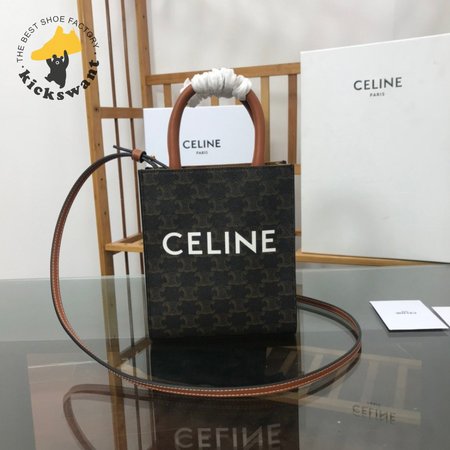 Celine Mini Vertical Cabas In Triomphe Canvas And Calfskin With Celine Print