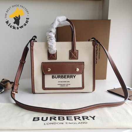 Burberry Two-tone Canvas And Leather Mini Freya Tote Natural/Tan 80441431