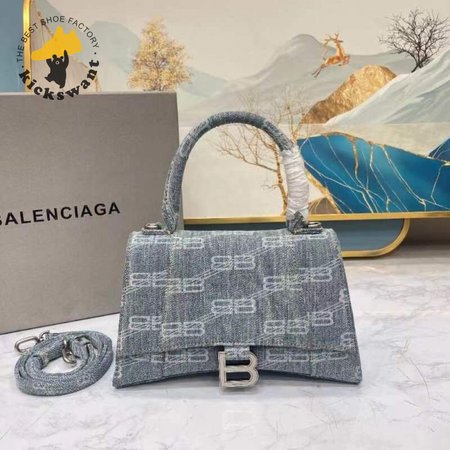 Balenciaga Hourglass Small Handbag Bb Monogram Bleached Denim In Blue 64716