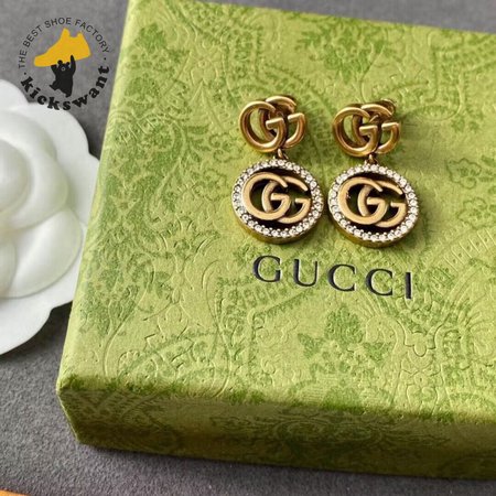 Gucci Vintage Metal Double G Design Crystal Surround Drop Earrings