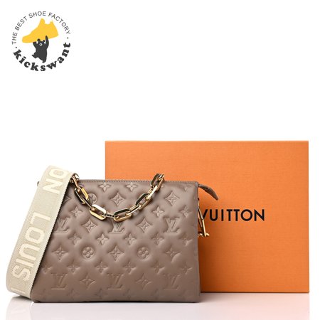 Lambskin Embossed Monogram Coussin PM Taupe