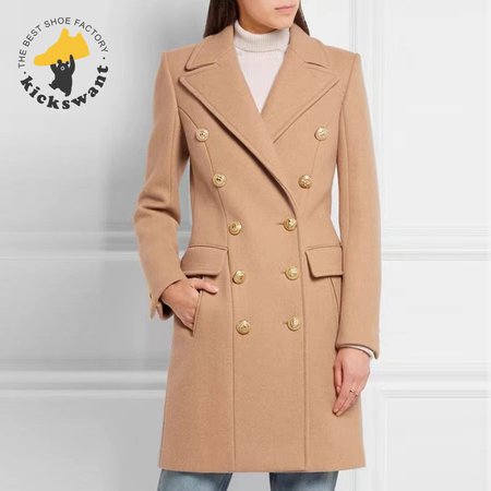 Balmain Black Double Breasted Gold Button Wool Coat