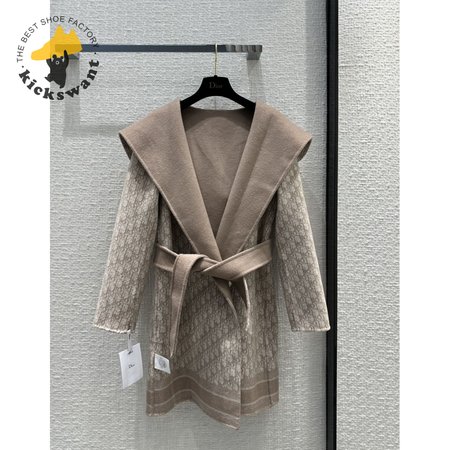 Dior Logo Reversible Wool Mid-Length Hooded Coat