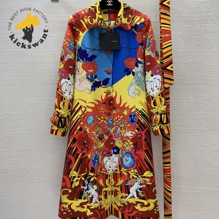 Dolce & Gabbana Cupid-Print Button-Down Lapel Slim-Fit Trench Coat