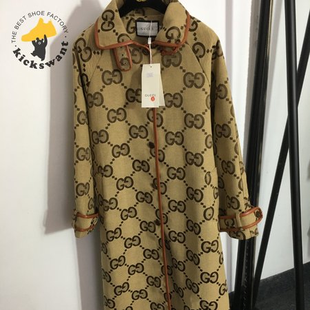 Gucci G Jacquard Letter Leather-Bound Mid-Length Trench Coat