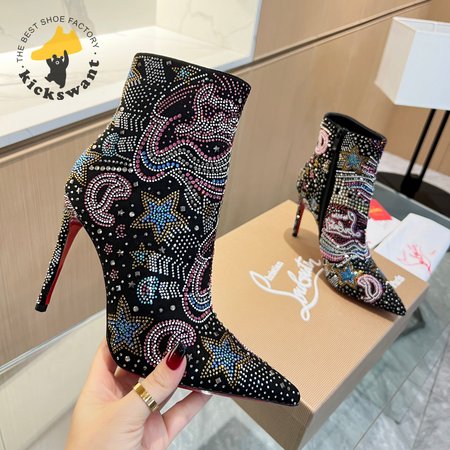 Christian Louboutin So Kate Starlight Red Sole Booties In Blackmulti