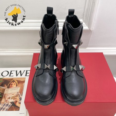 Valentino Roman Stud Calfskin Combat Boot With Tonal Studs 40MM 35-39