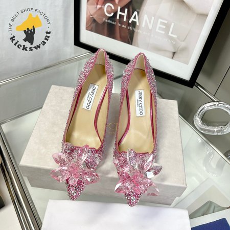 Jimmy Choo Alia Rose Mix Suede and Crystal Covered Pointy Toe Pumps 35-39